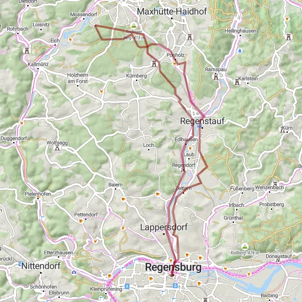 Map miniature of "Regensburg Rural Exploration" cycling inspiration in Oberpfalz, Germany. Generated by Tarmacs.app cycling route planner