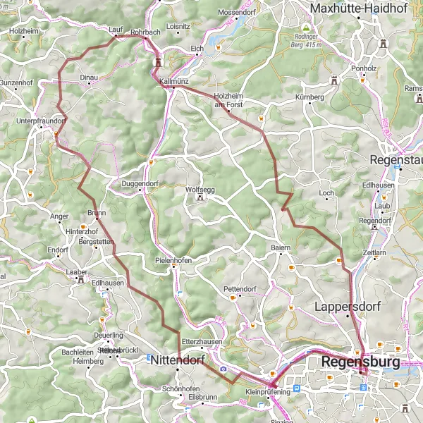 Map miniature of "Nature Escape in Reinhausen" cycling inspiration in Oberpfalz, Germany. Generated by Tarmacs.app cycling route planner