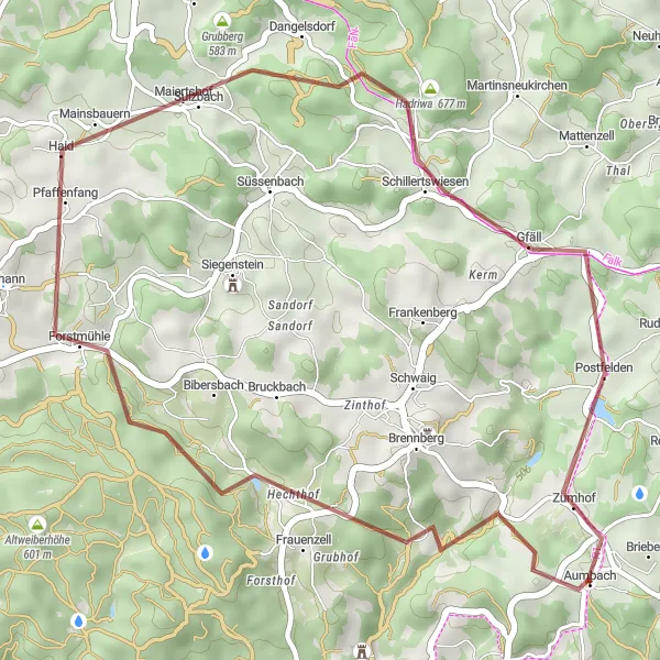 Map miniature of "Rettenbach to Gottesberg Gravel Ride" cycling inspiration in Oberpfalz, Germany. Generated by Tarmacs.app cycling route planner