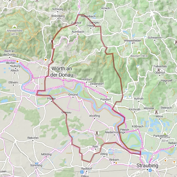 Karten-Miniaturansicht der Radinspiration "Abenteuerliche Schotterwege: Naturerlebnis pur" in Oberpfalz, Germany. Erstellt vom Tarmacs.app-Routenplaner für Radtouren