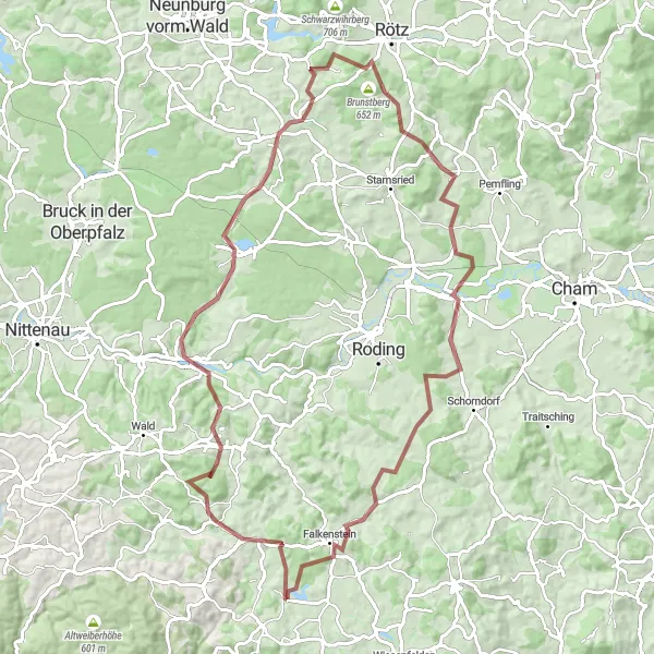 Karten-Miniaturansicht der Radinspiration "Panorama-Radtour durch die Naturwunder Bayerns" in Oberpfalz, Germany. Erstellt vom Tarmacs.app-Routenplaner für Radtouren