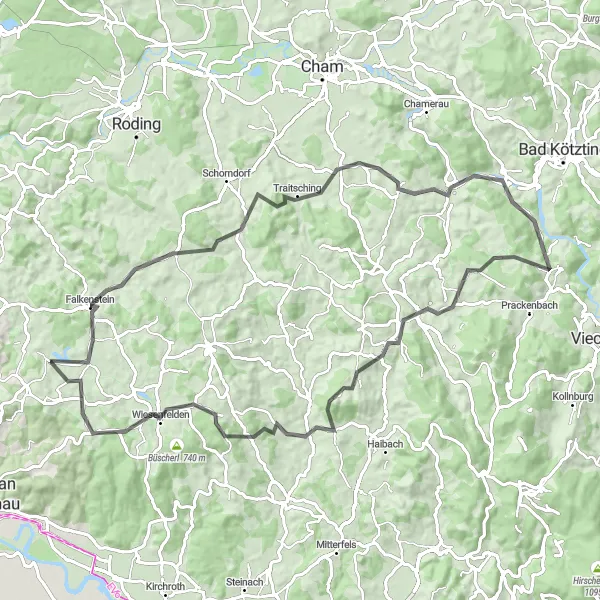 Map miniature of "Michelsneukirchen Challenge" cycling inspiration in Oberpfalz, Germany. Generated by Tarmacs.app cycling route planner