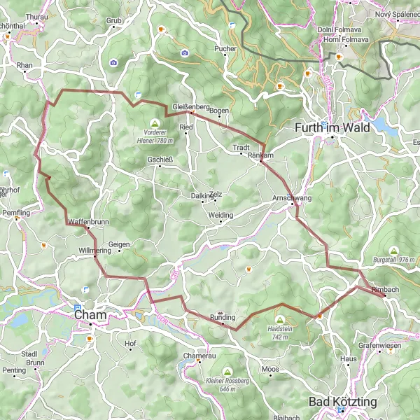 Map miniature of "Fantastic Forest Gravel Ride" cycling inspiration in Oberpfalz, Germany. Generated by Tarmacs.app cycling route planner