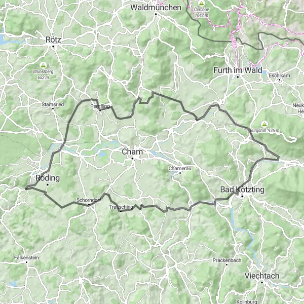 Map miniature of "Road Cycling Adventure: Exploring Natural Beauty" cycling inspiration in Oberpfalz, Germany. Generated by Tarmacs.app cycling route planner