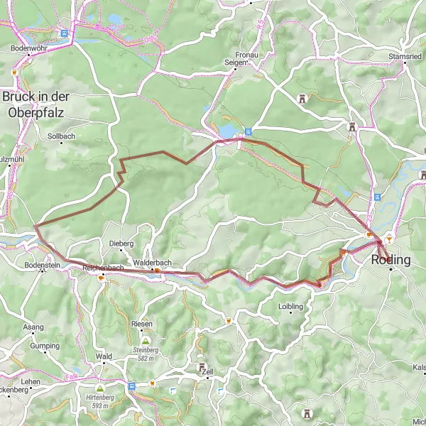 Map miniature of "Gravel Adventure in Oberer Bayerischer Wald" cycling inspiration in Oberpfalz, Germany. Generated by Tarmacs.app cycling route planner