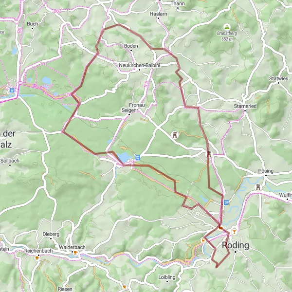 Map miniature of "Uncovering the Gem of Roding" cycling inspiration in Oberpfalz, Germany. Generated by Tarmacs.app cycling route planner