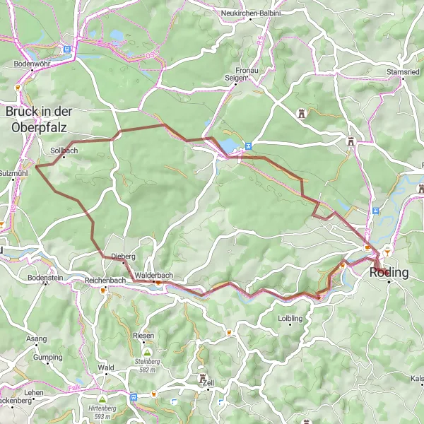 Karten-Miniaturansicht der Radinspiration "Naturpark Oberer Bayerischer Wald Runde" in Oberpfalz, Germany. Erstellt vom Tarmacs.app-Routenplaner für Radtouren