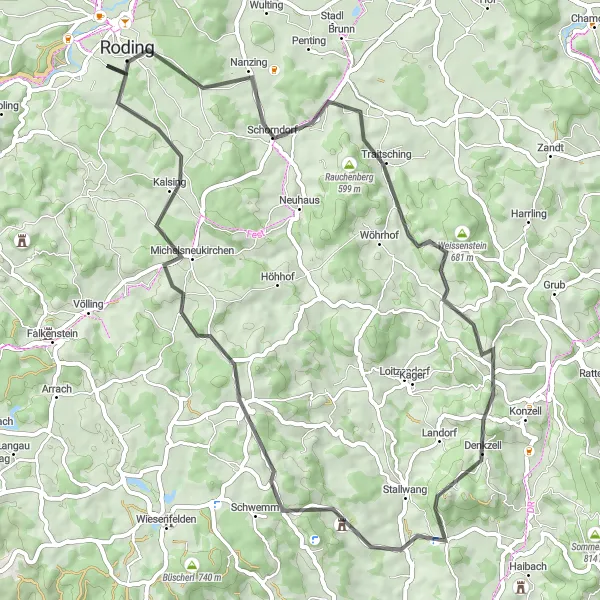 Karten-Miniaturansicht der Radinspiration "Weinberge und Michelsneukirchen" in Oberpfalz, Germany. Erstellt vom Tarmacs.app-Routenplaner für Radtouren