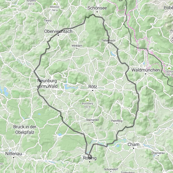 Map miniature of "Historical Landmarks and Scenic Routes" cycling inspiration in Oberpfalz, Germany. Generated by Tarmacs.app cycling route planner