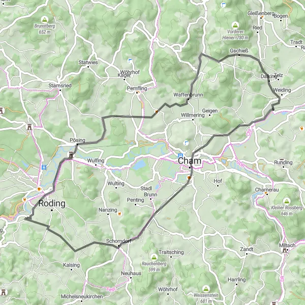 Karten-Miniaturansicht der Radinspiration "Entdecken Sie die Schönheit von Cham und Umgebung" in Oberpfalz, Germany. Erstellt vom Tarmacs.app-Routenplaner für Radtouren
