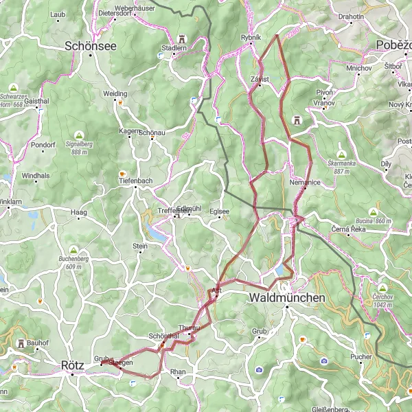 Karten-Miniaturansicht der Radinspiration "Gravelabenteuer durch den Bayerischen Wald" in Oberpfalz, Germany. Erstellt vom Tarmacs.app-Routenplaner für Radtouren