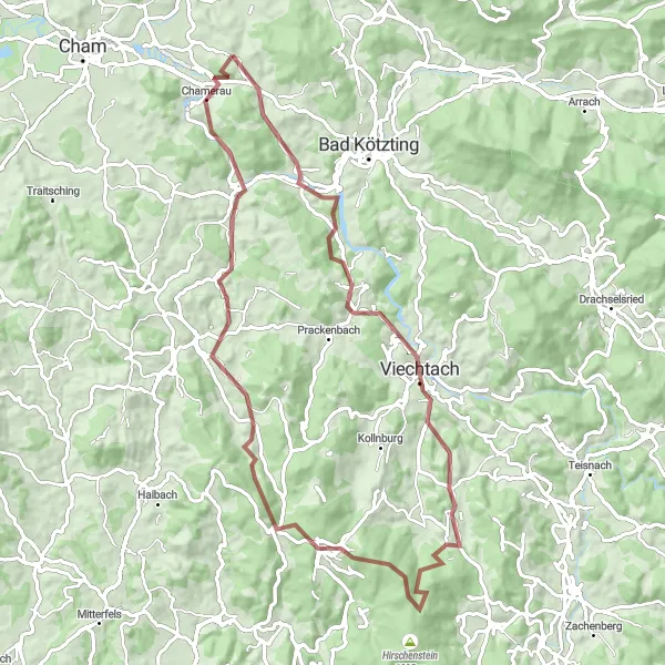 Karten-Miniaturansicht der Radinspiration "Abenteuerliche Gravel-Tour durch den Bayerischen Wald" in Oberpfalz, Germany. Erstellt vom Tarmacs.app-Routenplaner für Radtouren
