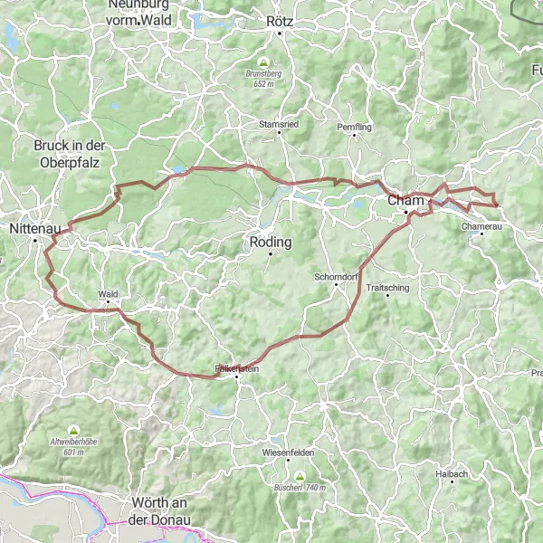 Karten-Miniaturansicht der Radinspiration "Rundtour um Runding" in Oberpfalz, Germany. Erstellt vom Tarmacs.app-Routenplaner für Radtouren