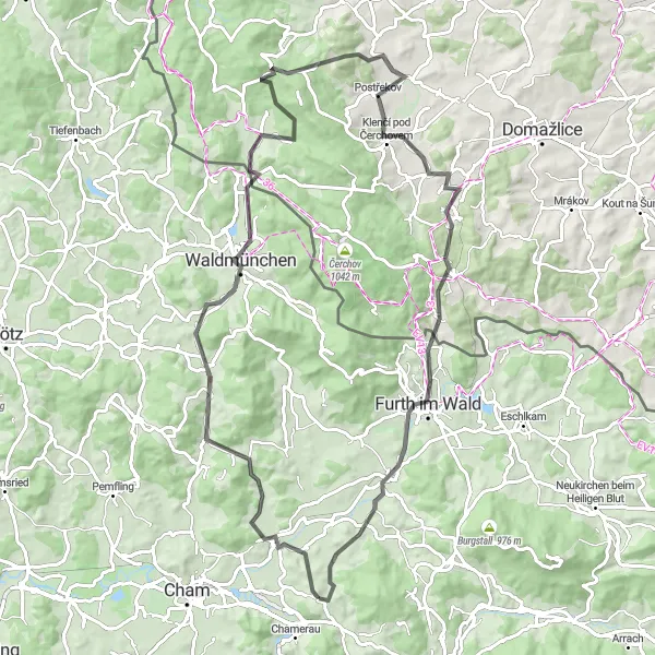 Karten-Miniaturansicht der Radinspiration "Naturerlebnis im Bayerischen Wald" in Oberpfalz, Germany. Erstellt vom Tarmacs.app-Routenplaner für Radtouren