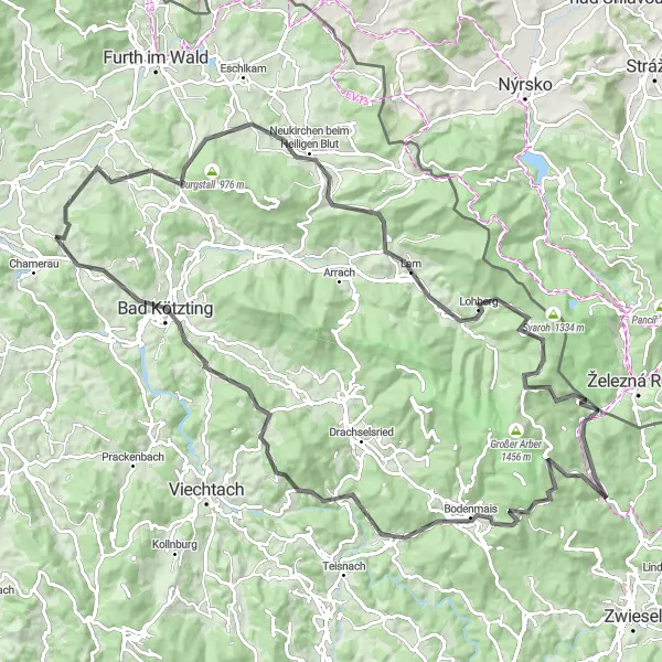 Karten-Miniaturansicht der Radinspiration "Auf den Spuren der Natur im Bayerischen Wald" in Oberpfalz, Germany. Erstellt vom Tarmacs.app-Routenplaner für Radtouren