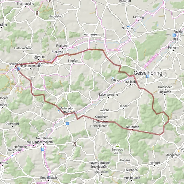 Map miniature of "The Wallkofen Loop" cycling inspiration in Oberpfalz, Germany. Generated by Tarmacs.app cycling route planner