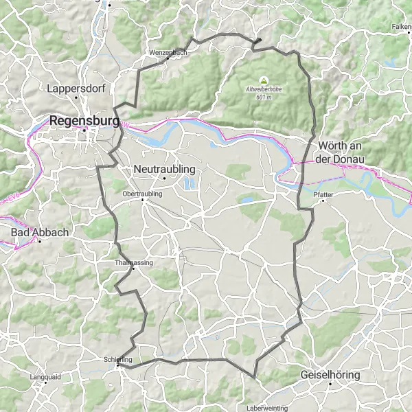 Karten-Miniaturansicht der Radinspiration "Rundtour Thalmassing-Altenthann-Riekofen" in Oberpfalz, Germany. Erstellt vom Tarmacs.app-Routenplaner für Radtouren