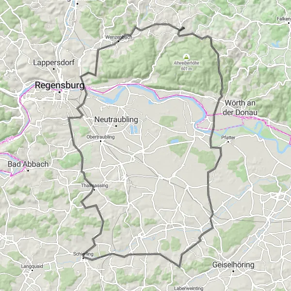 Map miniature of "Thalmassing and the Keilstein" cycling inspiration in Oberpfalz, Germany. Generated by Tarmacs.app cycling route planner