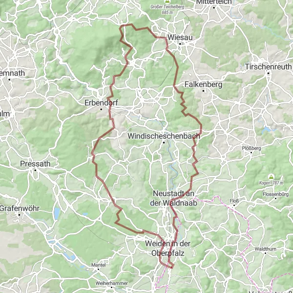 Map miniature of "Schirmitz Gravel Adventure" cycling inspiration in Oberpfalz, Germany. Generated by Tarmacs.app cycling route planner