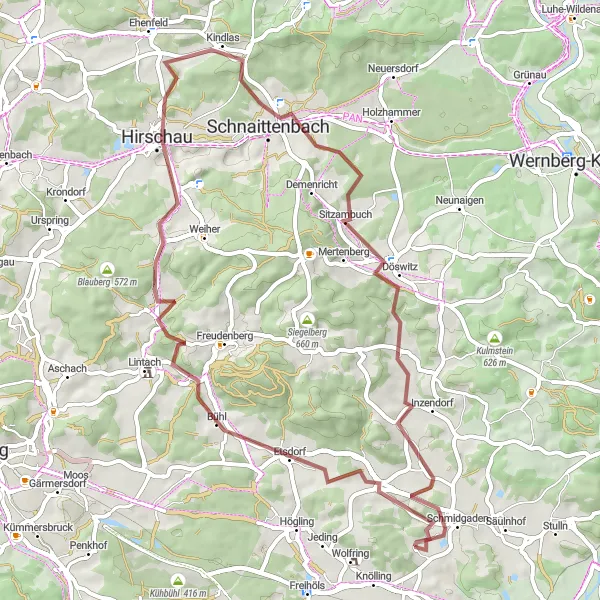 Map miniature of "Gravel Delight: Büschelberg Loop" cycling inspiration in Oberpfalz, Germany. Generated by Tarmacs.app cycling route planner