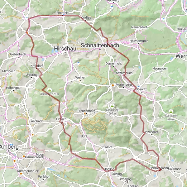 Map miniature of "The Ultimate Gravel Challenge" cycling inspiration in Oberpfalz, Germany. Generated by Tarmacs.app cycling route planner