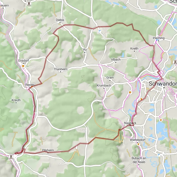 Map miniature of "Peaceful Forests and Ancient Castle" cycling inspiration in Oberpfalz, Germany. Generated by Tarmacs.app cycling route planner