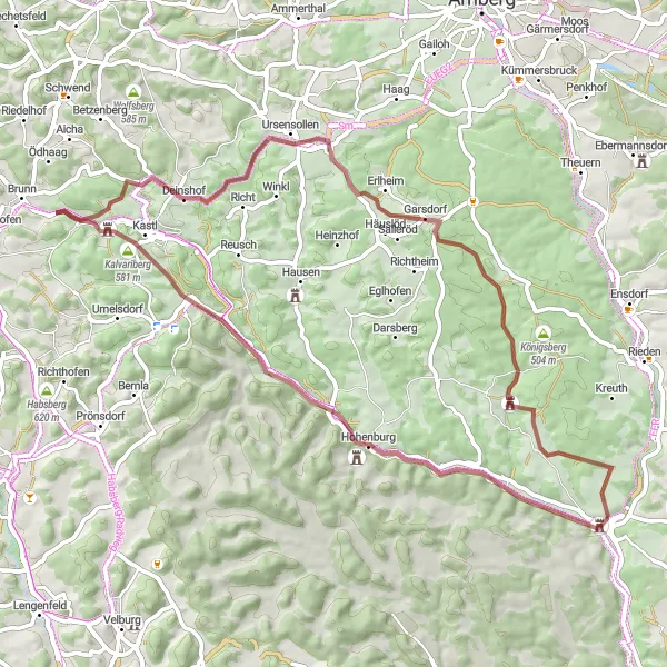 Map miniature of "Schmidmühlen Gravel Adventure" cycling inspiration in Oberpfalz, Germany. Generated by Tarmacs.app cycling route planner