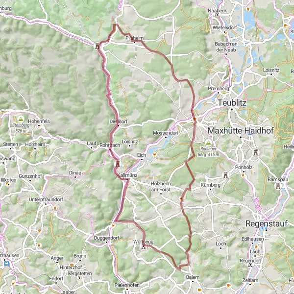 Karten-Miniaturansicht der Radinspiration "Juradistl-Landschaftskino und Kreuzbergfelsen Rundtour" in Oberpfalz, Germany. Erstellt vom Tarmacs.app-Routenplaner für Radtouren