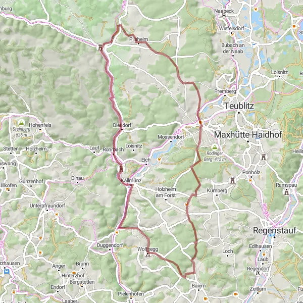 Map miniature of "Forest and Castle Loop" cycling inspiration in Oberpfalz, Germany. Generated by Tarmacs.app cycling route planner