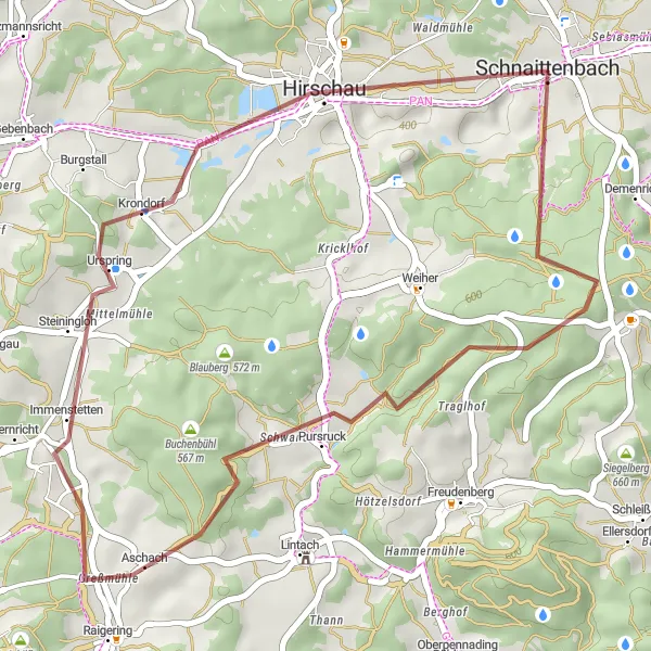 Karten-Miniaturansicht der Radinspiration "Gravel-Tour durch Rotbühl und Hirschau" in Oberpfalz, Germany. Erstellt vom Tarmacs.app-Routenplaner für Radtouren