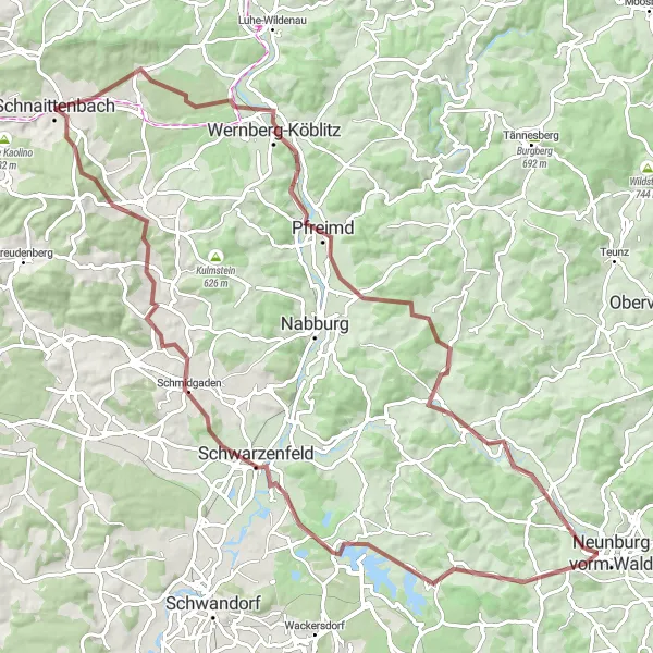 Map miniature of "Embark on the Wernberg-Köblitz Road Adventure" cycling inspiration in Oberpfalz, Germany. Generated by Tarmacs.app cycling route planner