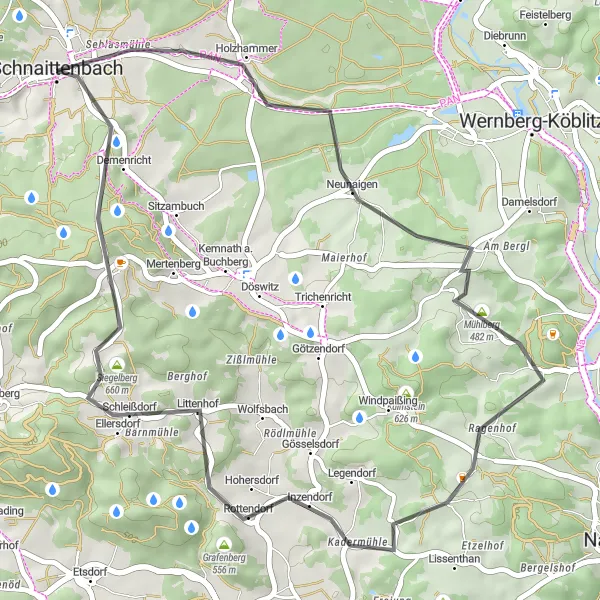 Karten-Miniaturansicht der Radinspiration "Erkundungstour von Holzhammer bis Demenricht" in Oberpfalz, Germany. Erstellt vom Tarmacs.app-Routenplaner für Radtouren