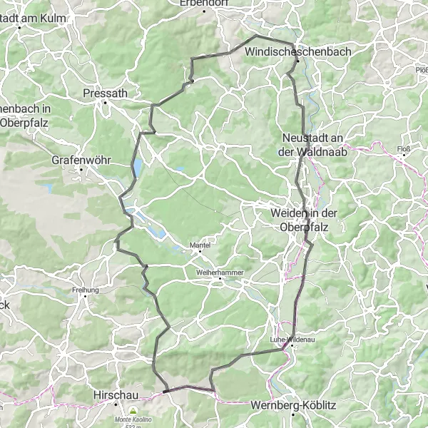 Karten-Miniaturansicht der Radinspiration "Road-Tour durch Neustadt an der Waldnaab und Pirk" in Oberpfalz, Germany. Erstellt vom Tarmacs.app-Routenplaner für Radtouren
