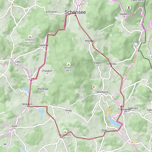 Map miniature of "Gravel Loop to Mitterberg" cycling inspiration in Oberpfalz, Germany. Generated by Tarmacs.app cycling route planner