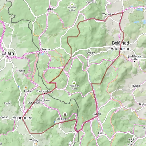Karten-Miniaturansicht der Radinspiration "Erlebe die unberührte Natur des Oberpfälzer Waldes" in Oberpfalz, Germany. Erstellt vom Tarmacs.app-Routenplaner für Radtouren
