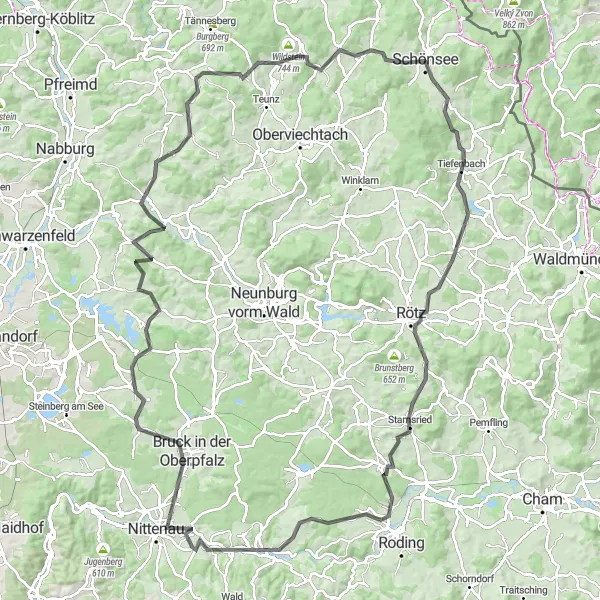 Map miniature of "Schönsee Loop" cycling inspiration in Oberpfalz, Germany. Generated by Tarmacs.app cycling route planner