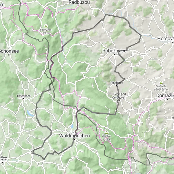 Map miniature of "Degenberg Loop" cycling inspiration in Oberpfalz, Germany. Generated by Tarmacs.app cycling route planner