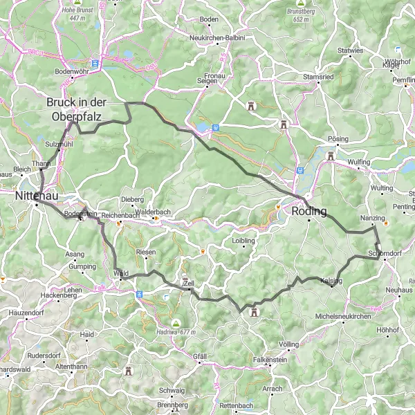 Map miniature of "Steinberg Loop" cycling inspiration in Oberpfalz, Germany. Generated by Tarmacs.app cycling route planner