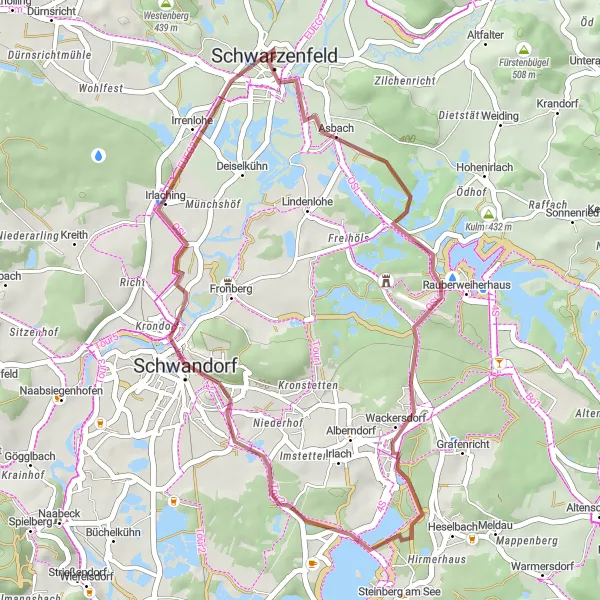 Map miniature of "Schwarzenfeld and Surrounding Area" cycling inspiration in Oberpfalz, Germany. Generated by Tarmacs.app cycling route planner