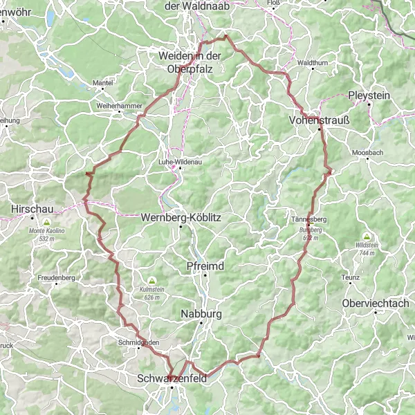 Karten-Miniaturansicht der Radinspiration "Hügeliges Gravel-Abenteuer" in Oberpfalz, Germany. Erstellt vom Tarmacs.app-Routenplaner für Radtouren