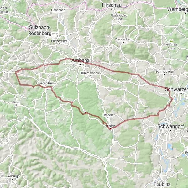 Karten-Miniaturansicht der Radinspiration "Gravel Tour durch die Oberpfalz" in Oberpfalz, Germany. Erstellt vom Tarmacs.app-Routenplaner für Radtouren