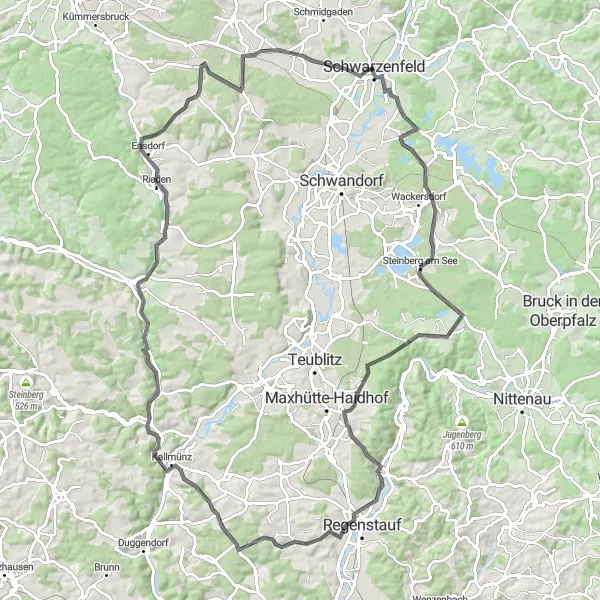 Karten-Miniaturansicht der Radinspiration "Schlösser und Hügel rund um Fischbach und Traidendorf" in Oberpfalz, Germany. Erstellt vom Tarmacs.app-Routenplaner für Radtouren
