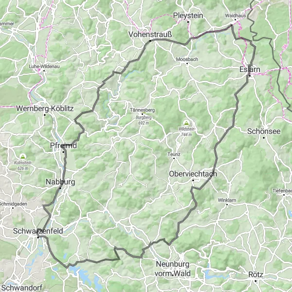 Karten-Miniaturansicht der Radinspiration "Road-Tour durch die Oberpfalz" in Oberpfalz, Germany. Erstellt vom Tarmacs.app-Routenplaner für Radtouren