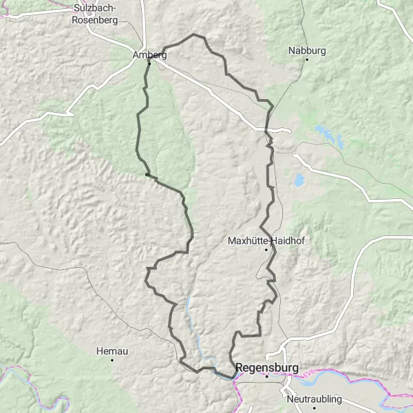 Map miniature of "Sinzing: Kreuzbergfelsen Loop" cycling inspiration in Oberpfalz, Germany. Generated by Tarmacs.app cycling route planner