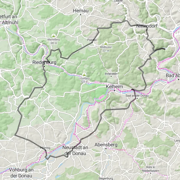 Karten-Miniaturansicht der Radinspiration "Donaurundtour über Neustadt an der Donau" in Oberpfalz, Germany. Erstellt vom Tarmacs.app-Routenplaner für Radtouren