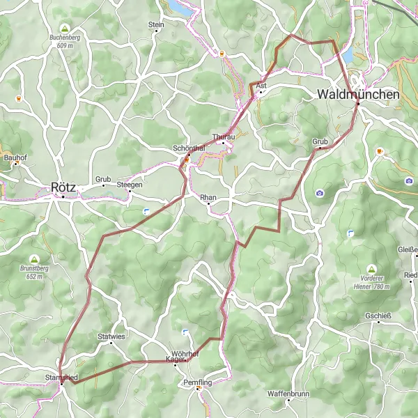 Map miniature of "Exploring Nature and Culture by Gravel Bike" cycling inspiration in Oberpfalz, Germany. Generated by Tarmacs.app cycling route planner