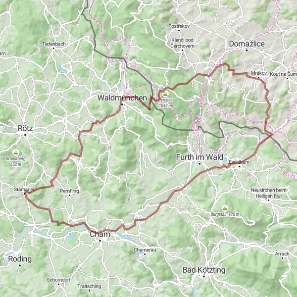 Map miniature of "Adventure through Challenging Terrain" cycling inspiration in Oberpfalz, Germany. Generated by Tarmacs.app cycling route planner