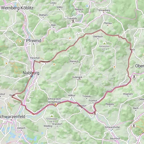 Map miniature of "Gravel Ride through Gleiritsch" cycling inspiration in Oberpfalz, Germany. Generated by Tarmacs.app cycling route planner