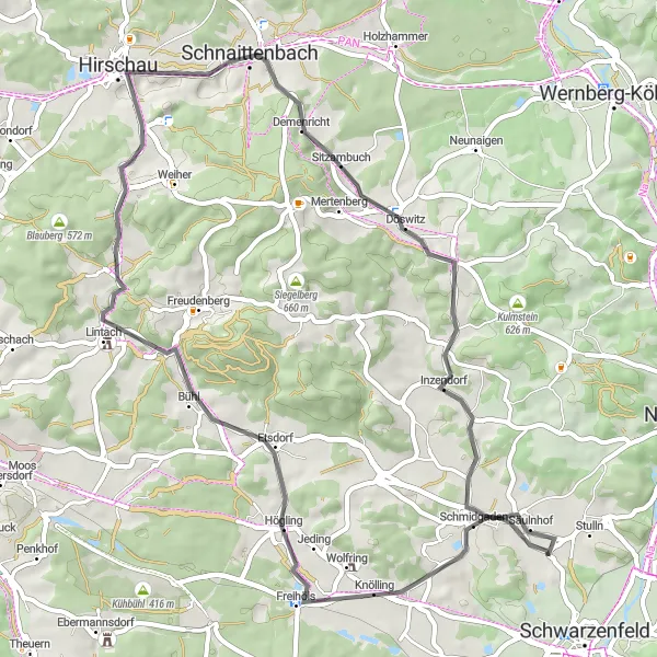 Karten-Miniaturansicht der Radinspiration "Road Tour um Monte Kaolino" in Oberpfalz, Germany. Erstellt vom Tarmacs.app-Routenplaner für Radtouren