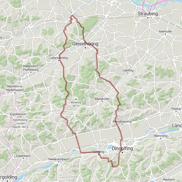 Karten-Miniaturansicht der Radinspiration "Durch das Isar-Donau-Hügelland" in Oberpfalz, Germany. Erstellt vom Tarmacs.app-Routenplaner für Radtouren